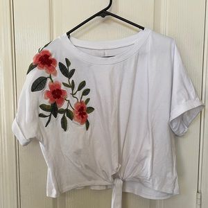 Cute white crop top with Flowers